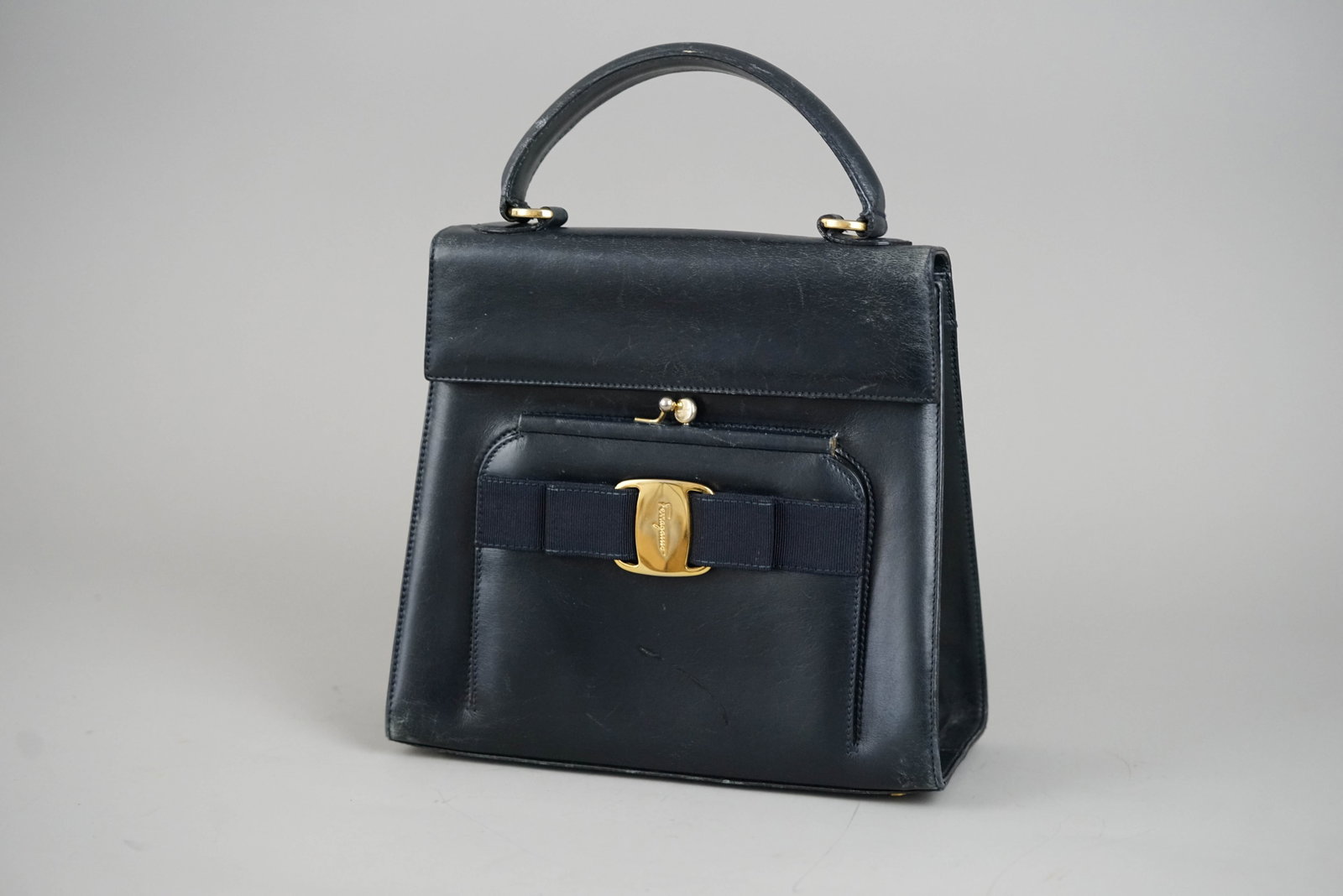 SALVATORE FERRAGAMO VARA HANDBAG LEATHER NAVY - 4