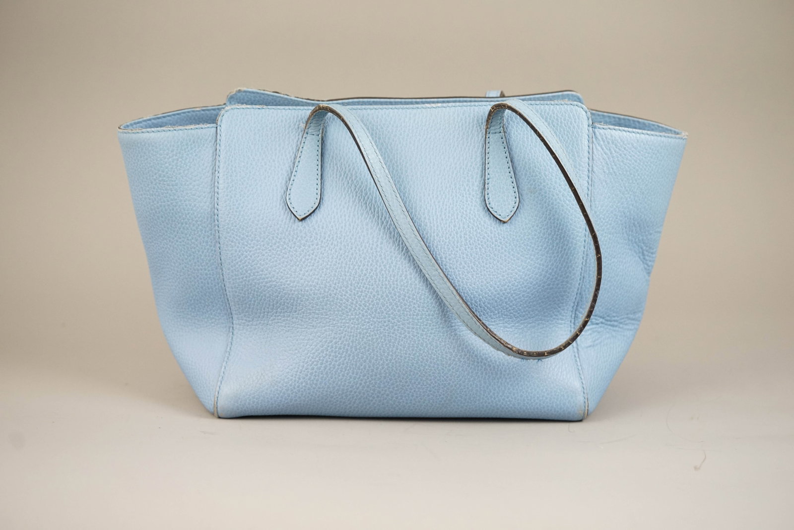 GUCCI SWING TOTE BAG LEATHER 520980 BLUE NAME TAG - 5