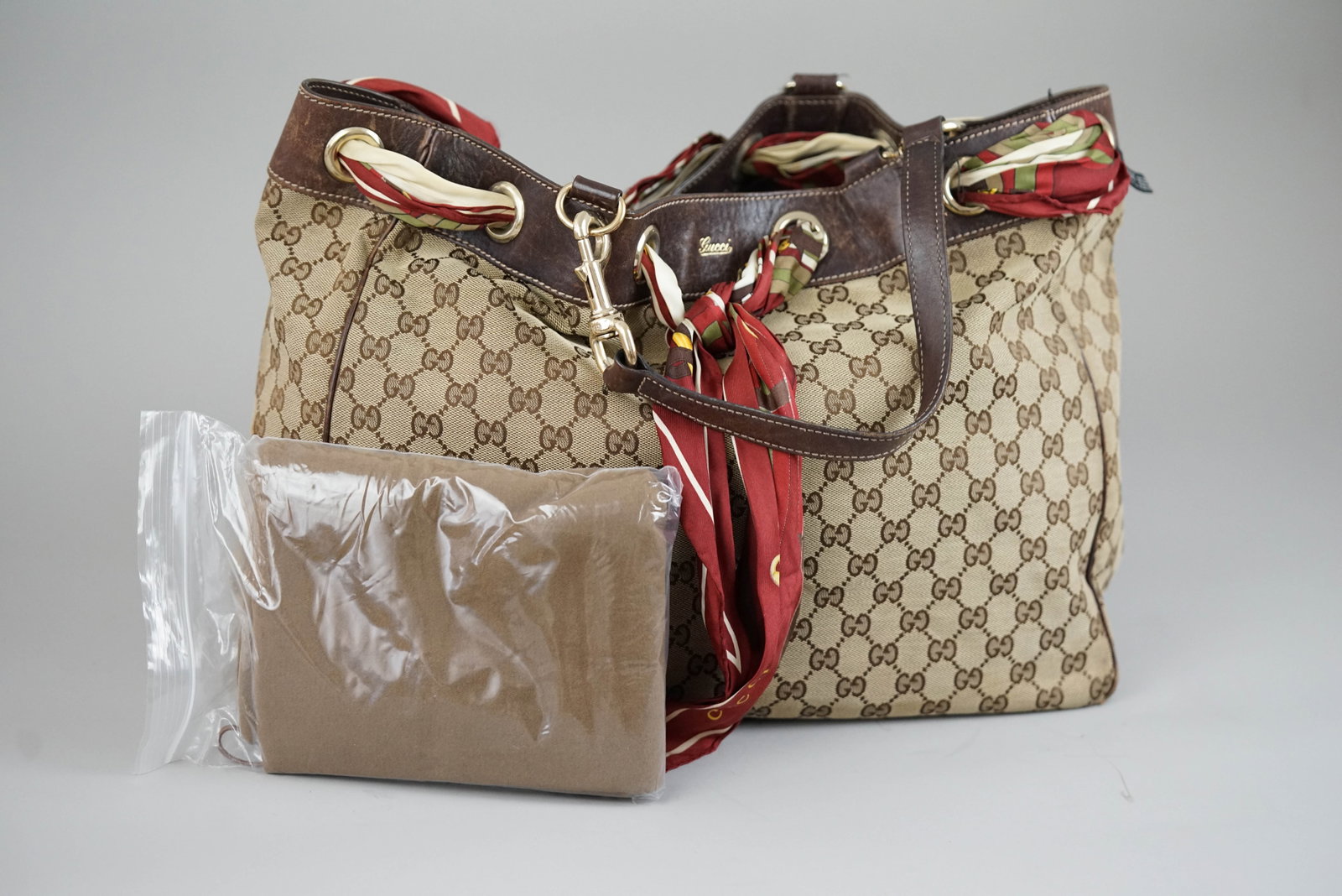 GUCCI GG CANVAS TOTE BAG CANVAS 467891 BROWN SCARF - 2