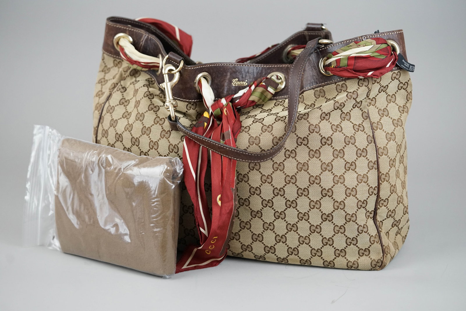 GUCCI GG CANVAS TOTE BAG CANVAS 467891 BROWN SCARF - 3