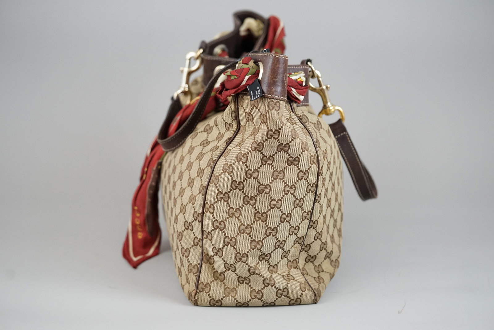 GUCCI GG CANVAS TOTE BAG CANVAS 467891 BROWN SCARF - 4