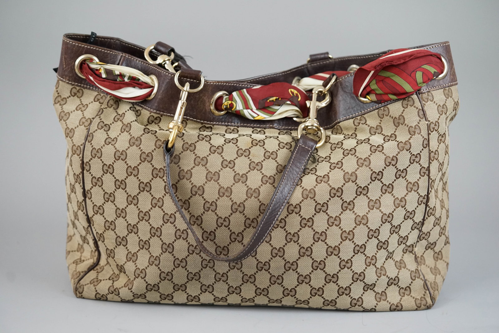 GUCCI GG CANVAS TOTE BAG CANVAS 467891 BROWN SCARF - 5