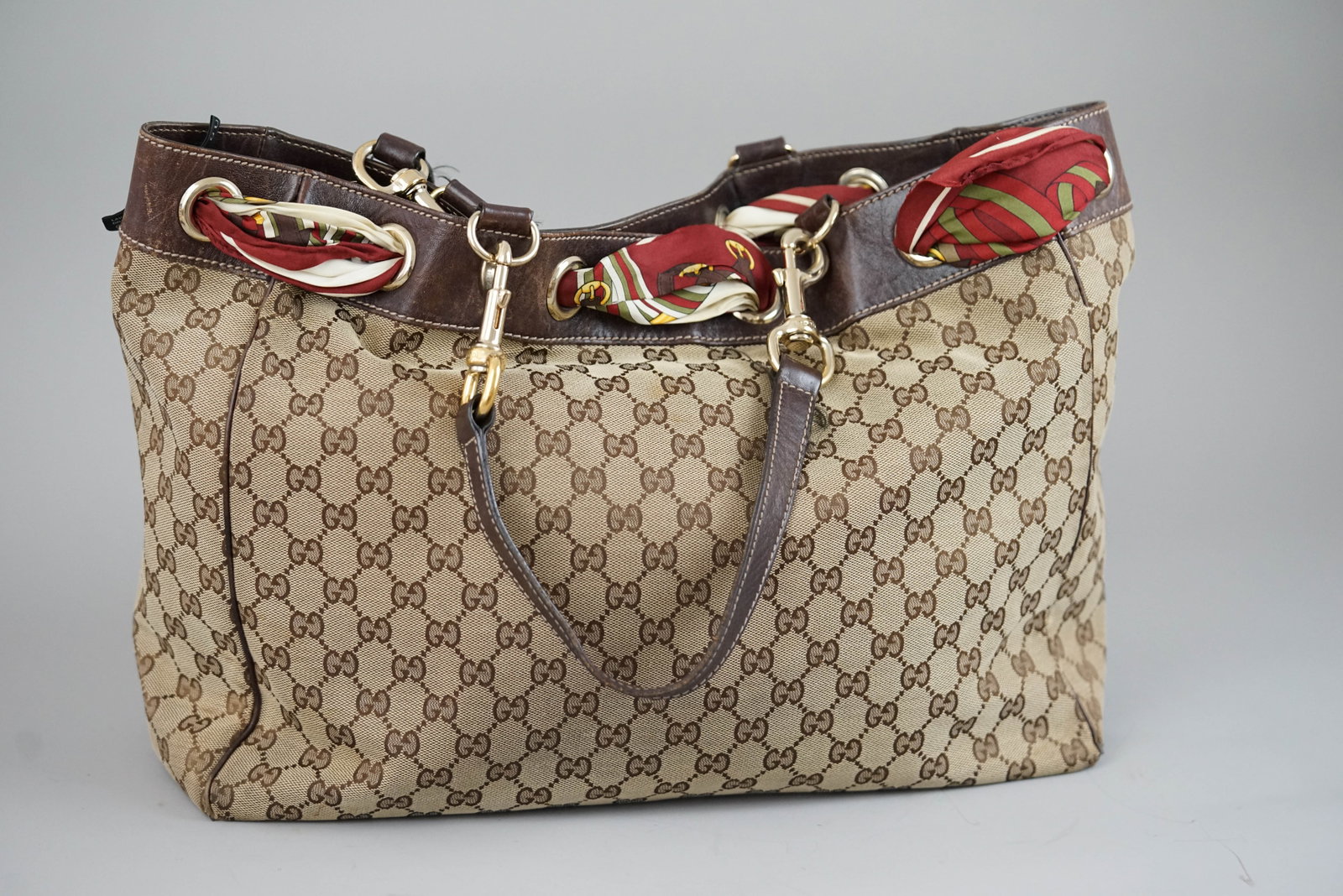 GUCCI GG CANVAS TOTE BAG CANVAS 467891 BROWN SCARF - 6