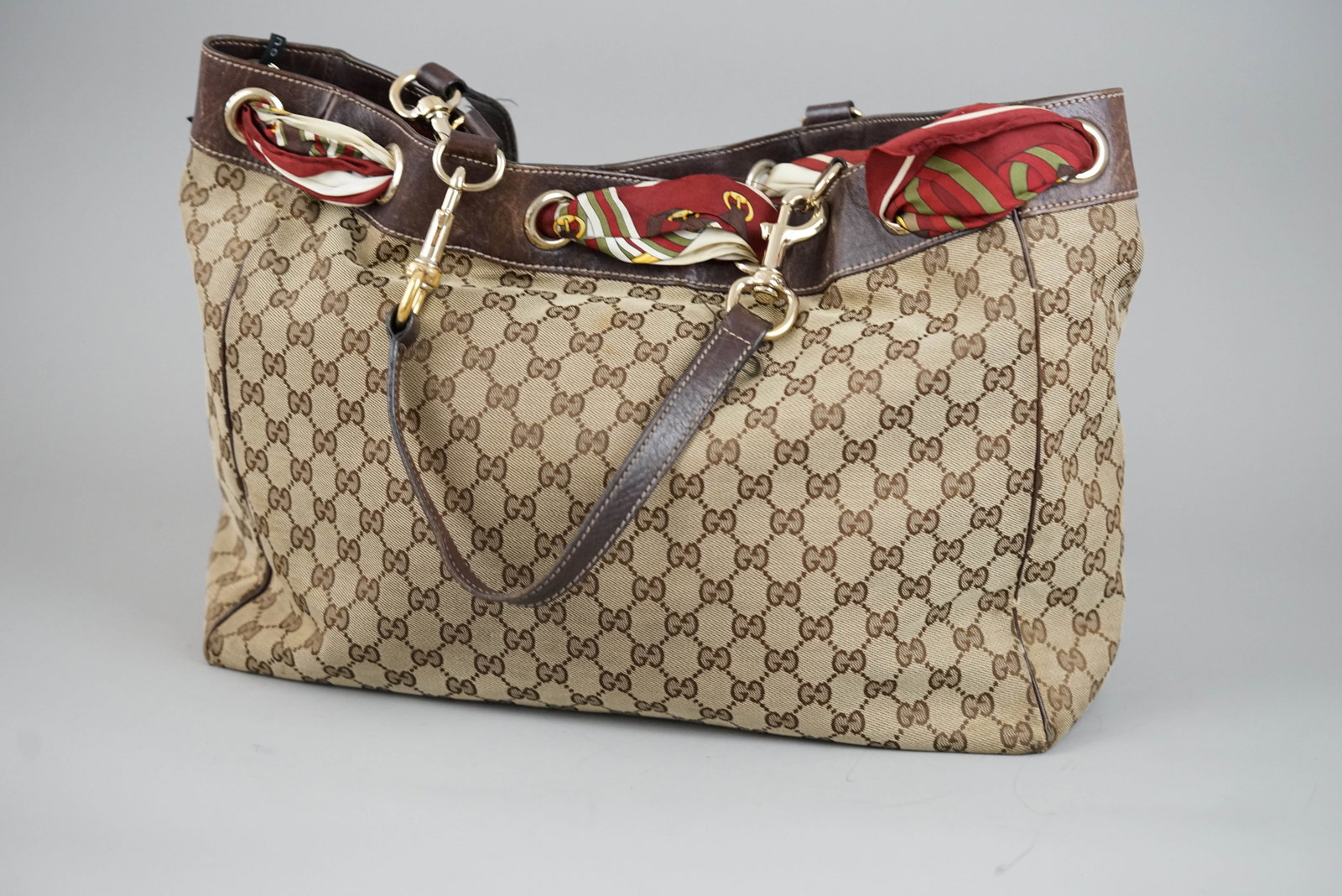 GUCCI GG CANVAS TOTE BAG CANVAS 467891 BROWN SCARF - 7