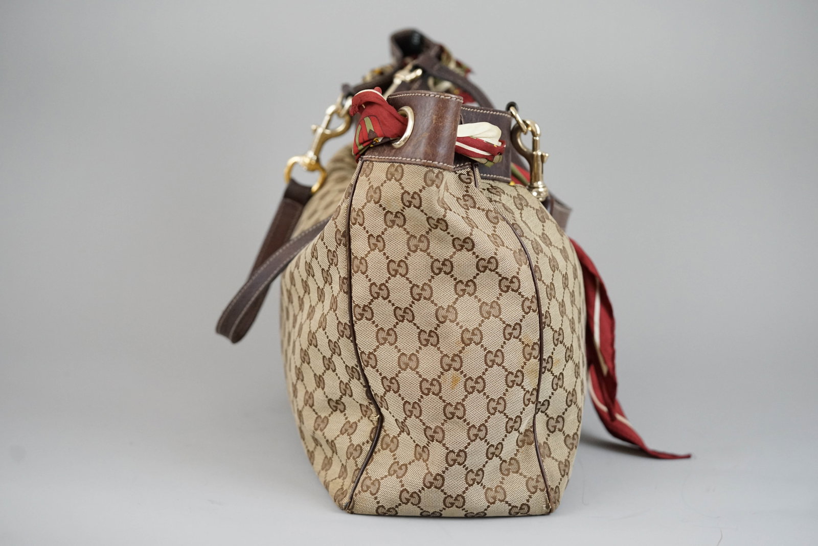 GUCCI GG CANVAS TOTE BAG CANVAS 467891 BROWN SCARF - 8