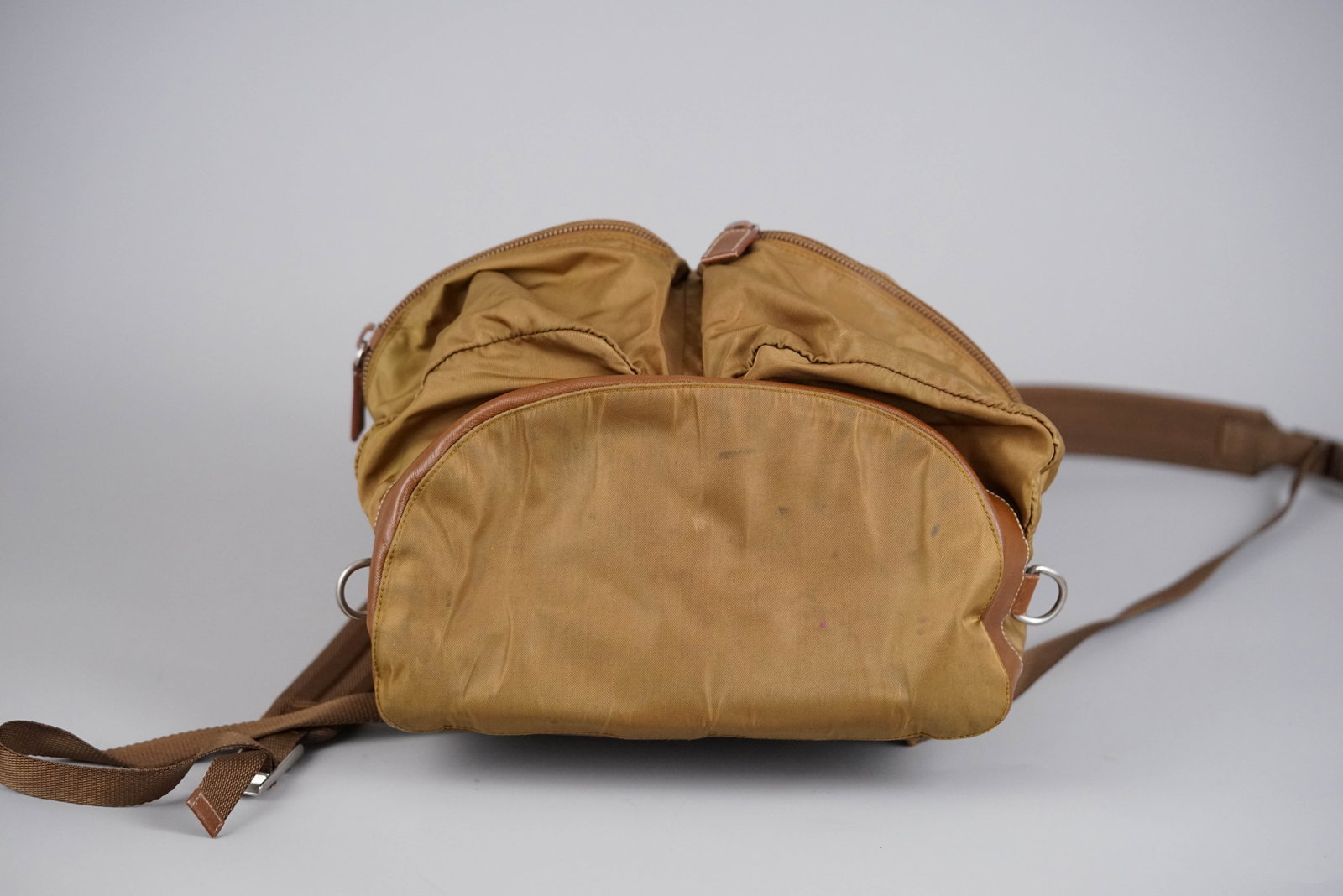 PRADA KHAKI/LIGHT BROWN NYLON BACKPACK - 10