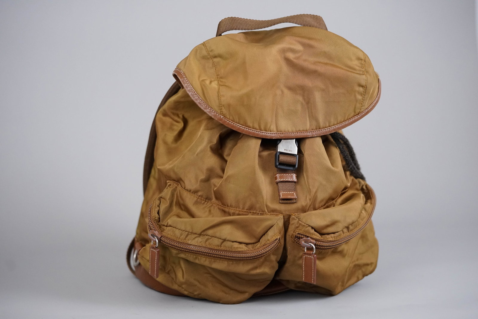 PRADA KHAKI/LIGHT BROWN NYLON BACKPACK - 2