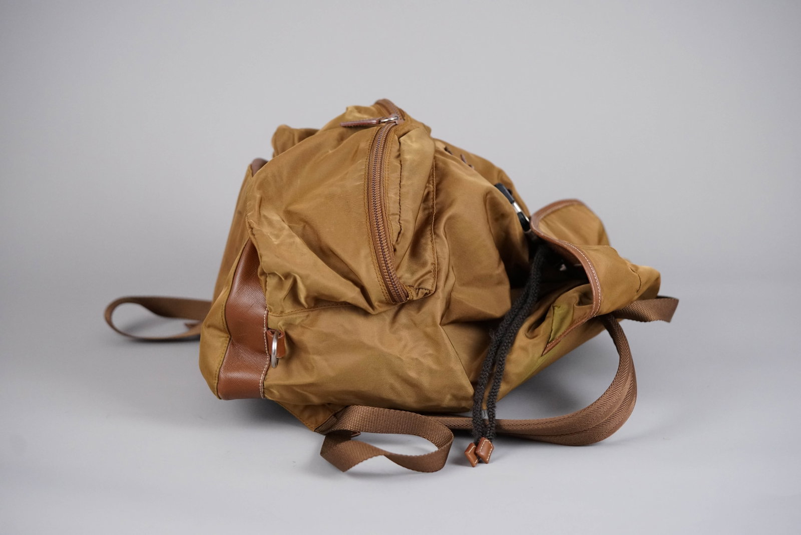 PRADA KHAKI/LIGHT BROWN NYLON BACKPACK - 7