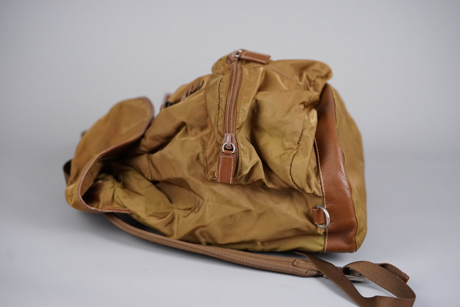PRADA KHAKI/LIGHT BROWN NYLON BACKPACK - 8