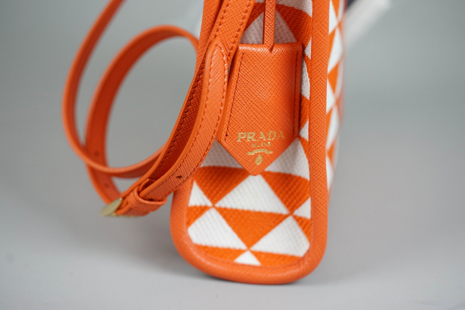 PRADA SYMBOL HANDBAG CANVAS LEATHER RFID TWO-TONE SHOULDER STRAP CROCHET - 10