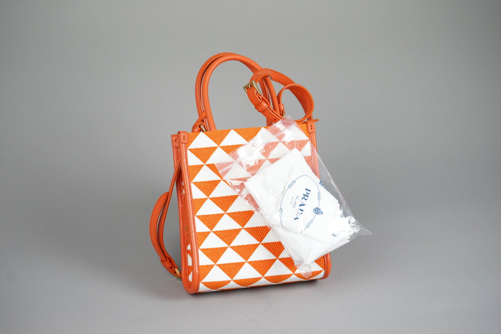 PRADA SYMBOL HANDBAG CANVAS LEATHER RFID TWO-TONE SHOULDER STRAP CROCHET - 7