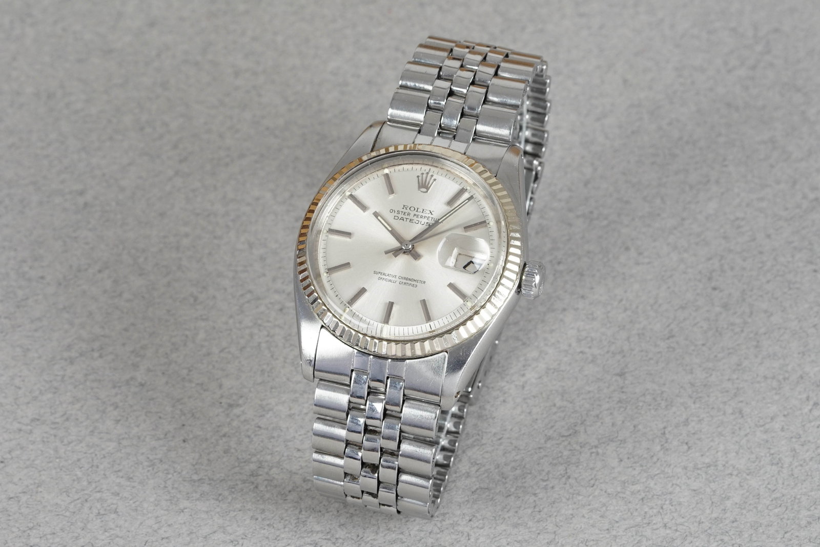 ROLEX OYSTER PERPETUAL 'PIA PAN' DATEJUST REF. 1601: ROLEX OYSTER PERPETUAL 'PIA PAN' DATEJUST REF. 1601 DIAL: Pian dial with applied indices, hands with Lume, date window CASE: 36mm stainless steel Oyster case, fluted bezel, screw-down case back MOVEME