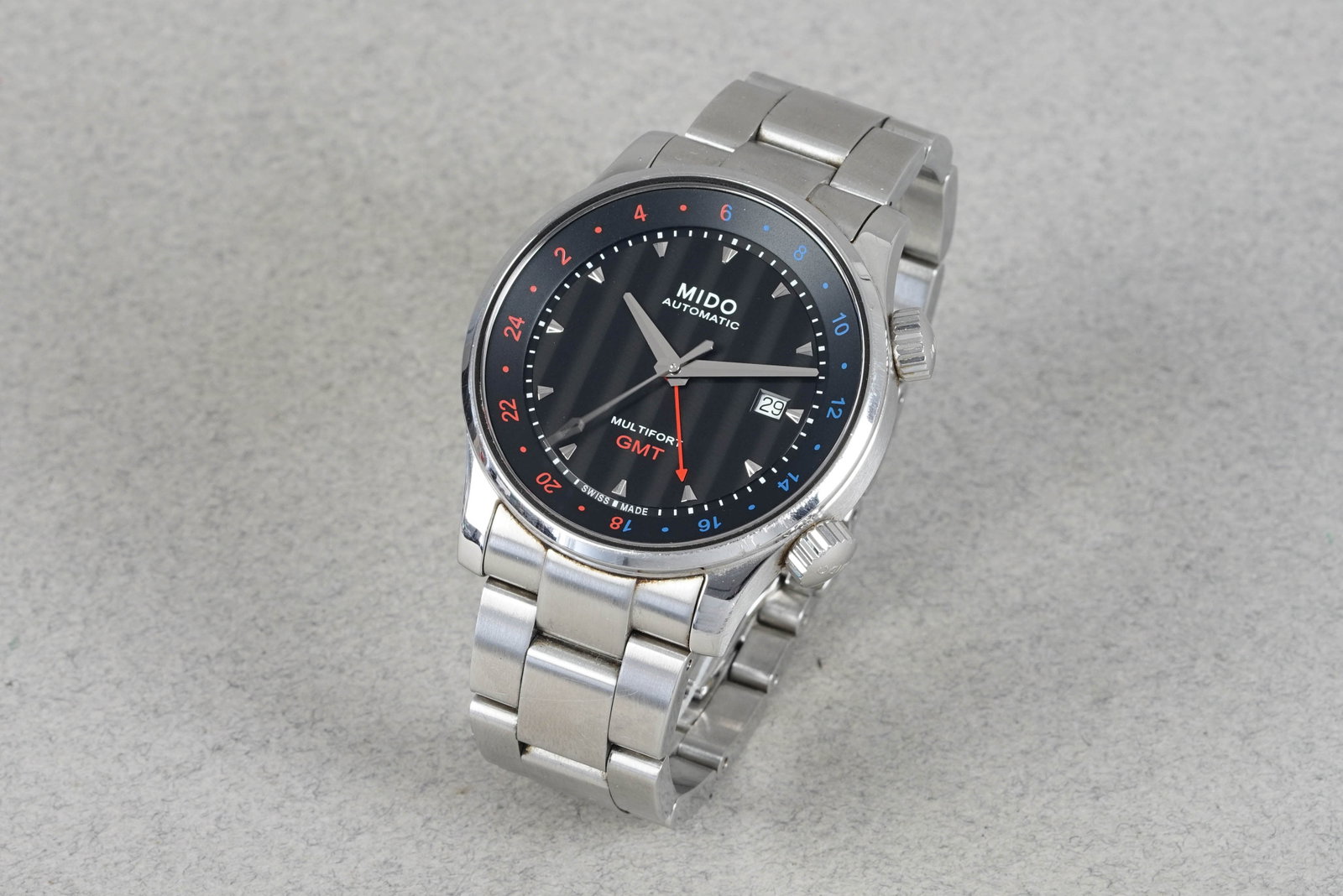 MIDO MULTIFORT GMT WRISTWATCH W/ BOX & GUARANTEE CARD REF. M005.929 - 2