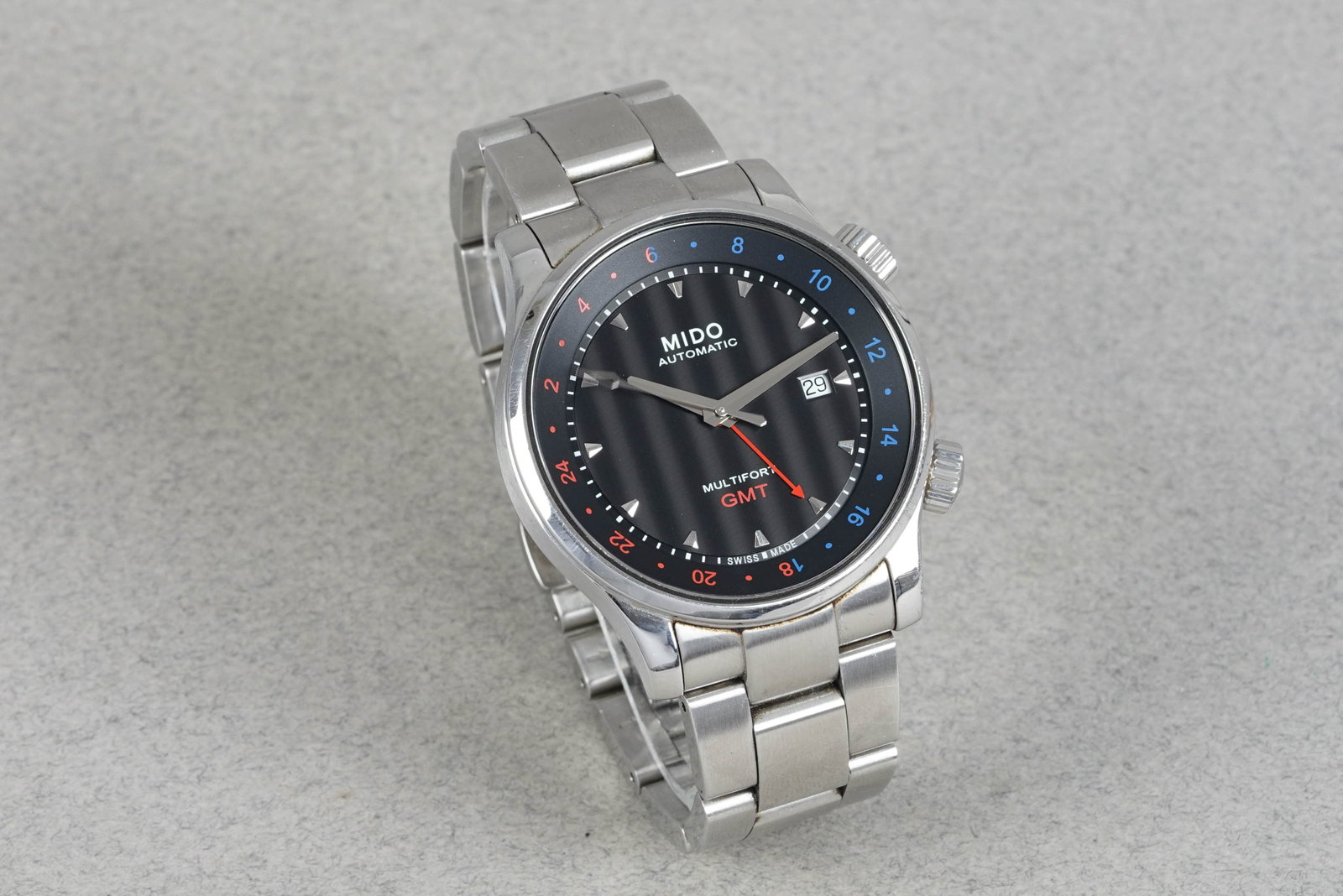 MIDO MULTIFORT GMT WRISTWATCH W/ BOX & GUARANTEE CARD REF. M005.929 - 3