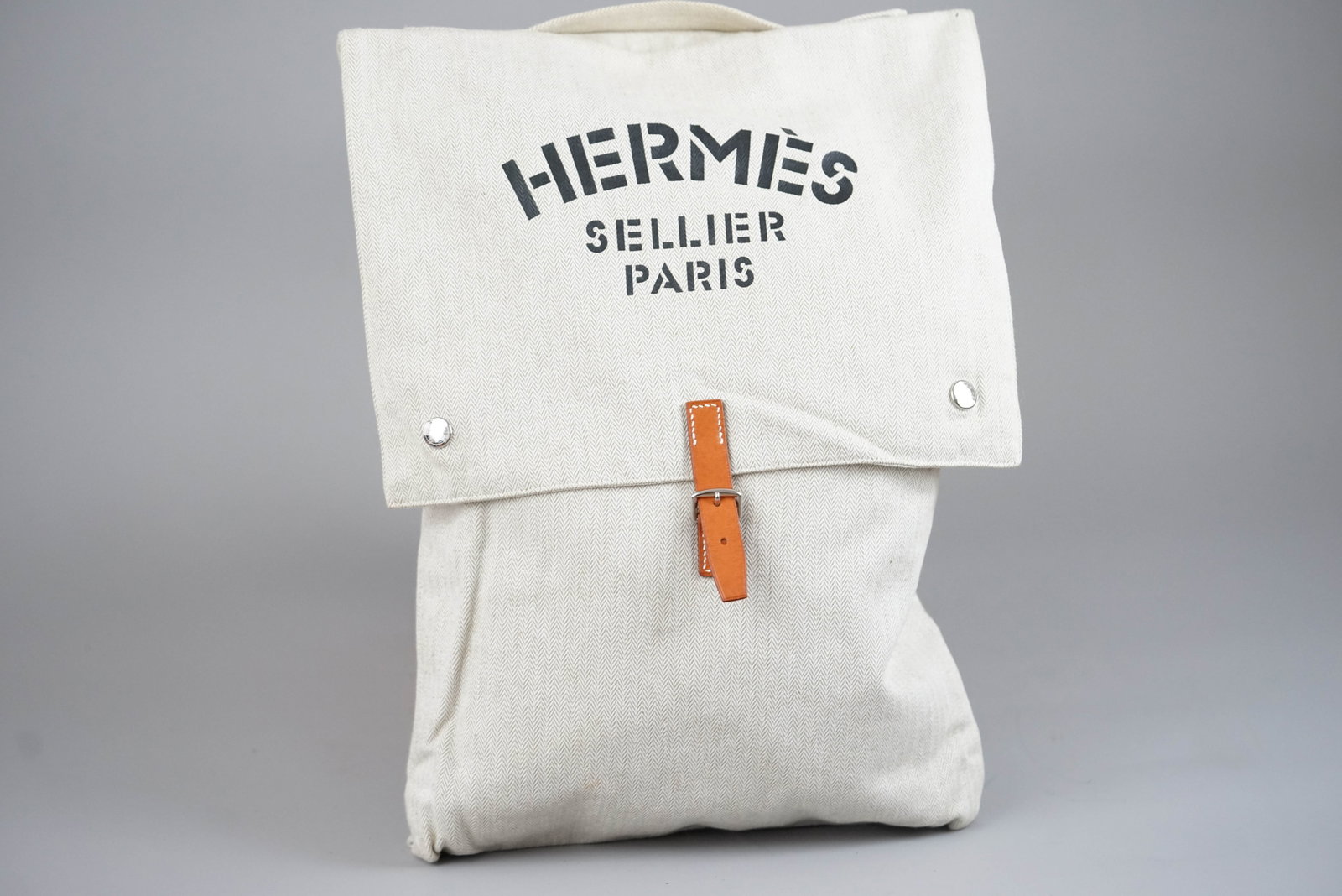 HERMES BAGGY BAGGAGE HANDBAG CANVAS IVORY - 2