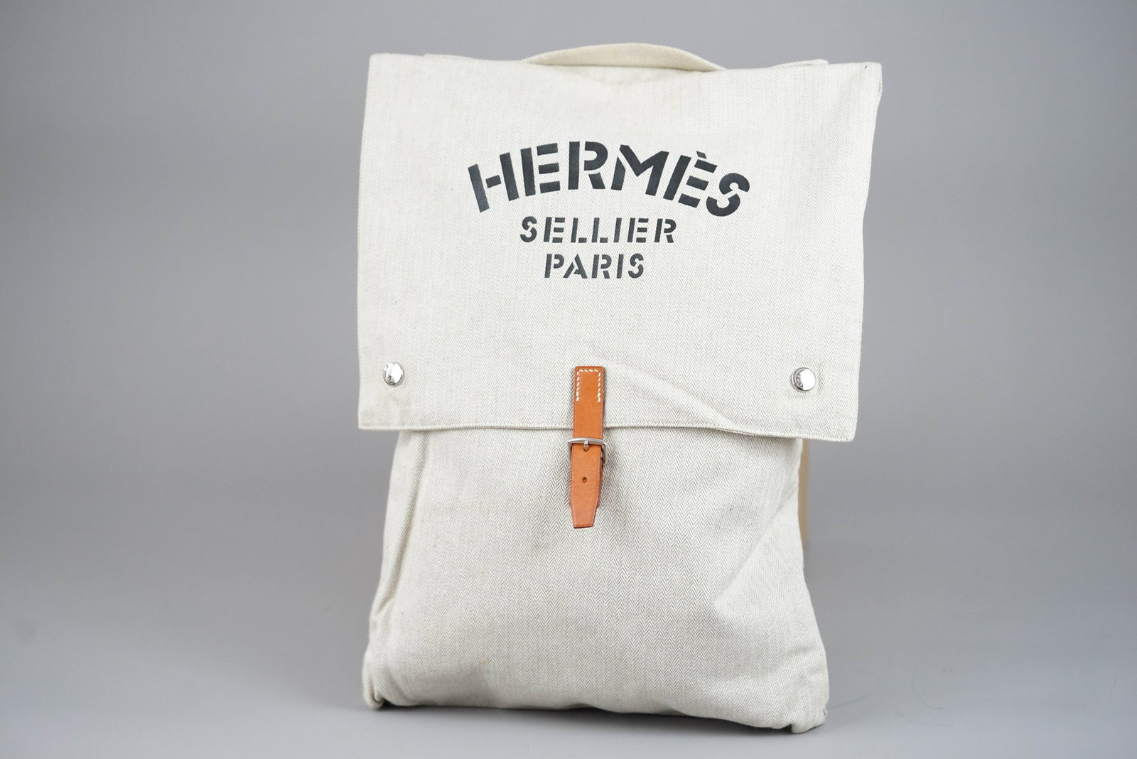 HERMES BAGGY BAGGAGE HANDBAG CANVAS IVORY - 3