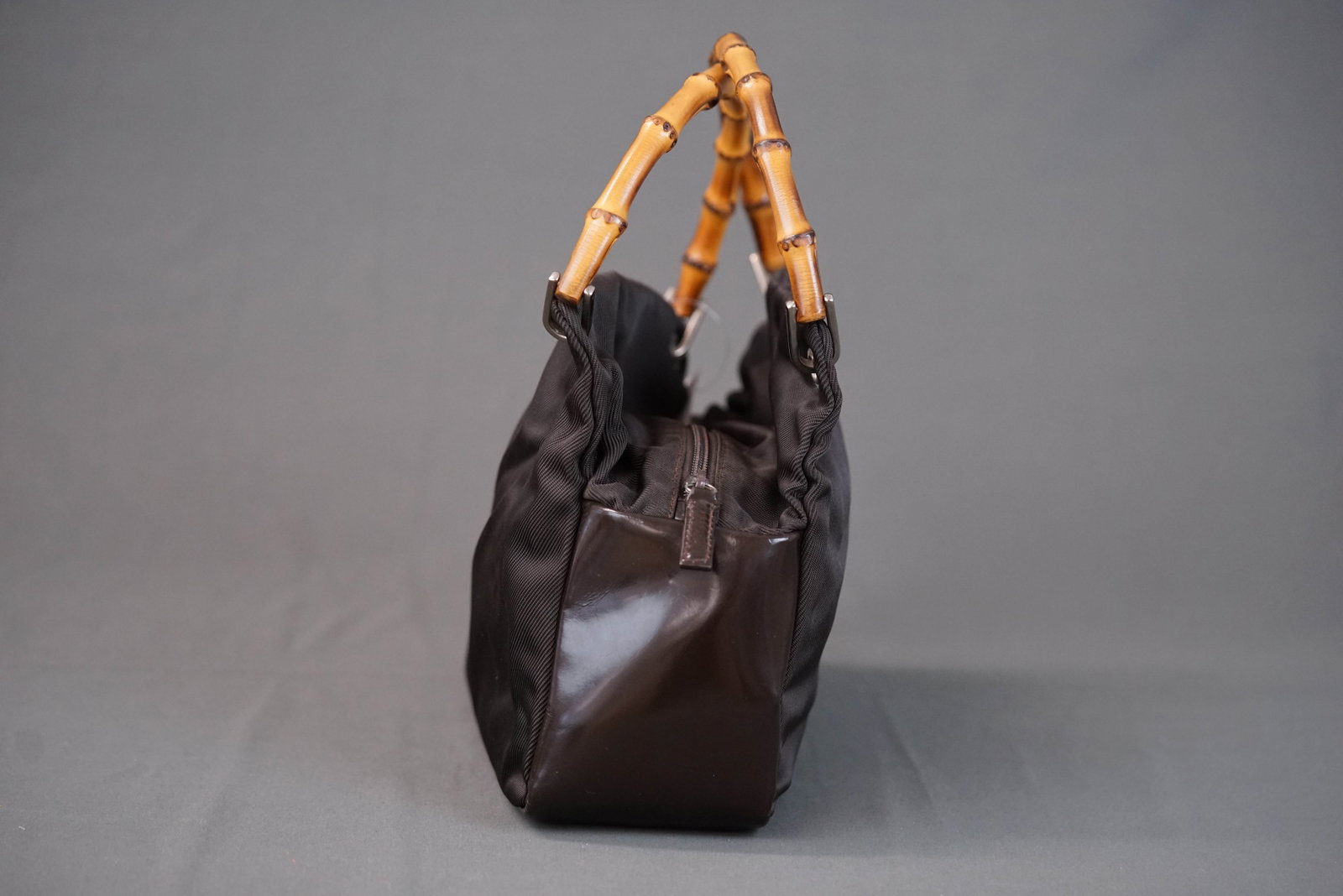 GUCCI BAMBOO BROWN NYLON HANDBAG 0575 - 10