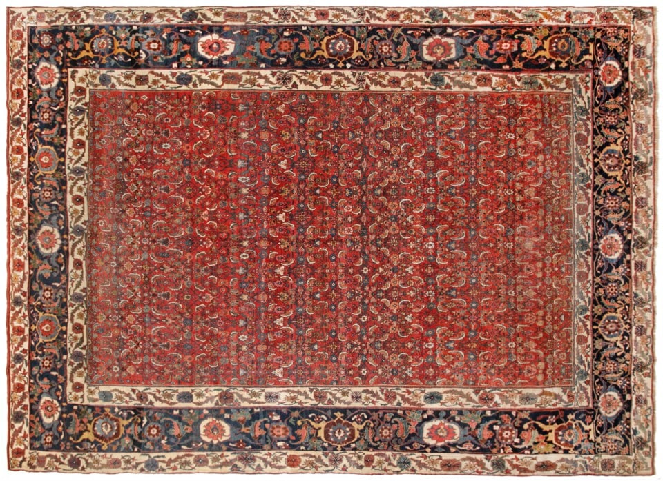 Antique Persian Bidjar Rug 14'4" H x 11'3" W: Antique Persian Bidjar Rug, in Large Room Size, circa 1890A one-of-a-kind antique Persian Bidjar Oriental Carpet, hand-knotted with soft wool pile. This beautiful rug features a repeating geometric ab