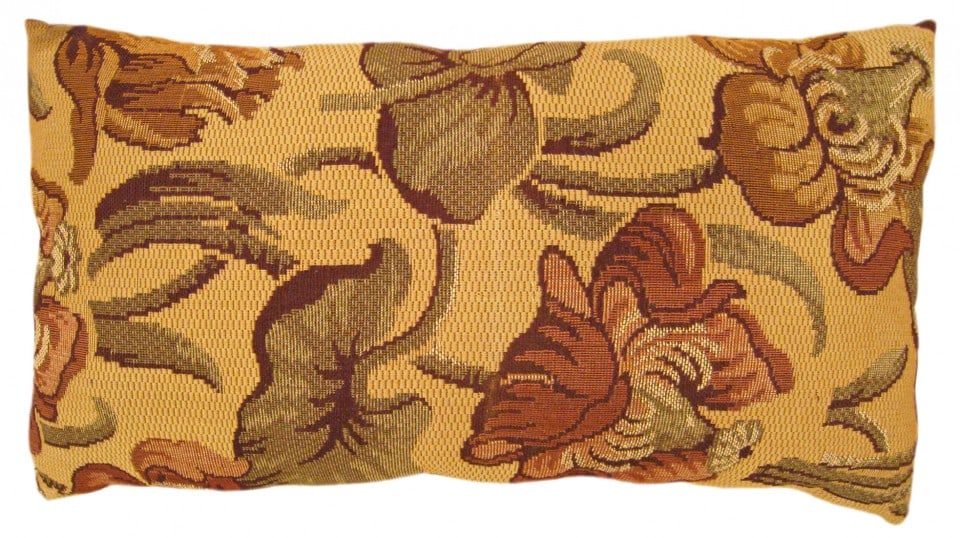 Antique Jacquard Tapestry Pillow 1'0" H x 1'11" W: Antique Jacquard Tapestry Pillow; size 1'0 x 1'11An antique decorative pillow with floral elements allover a light brown central field, size 1'0" x 1'11". This lovely decorative pillow features an ant