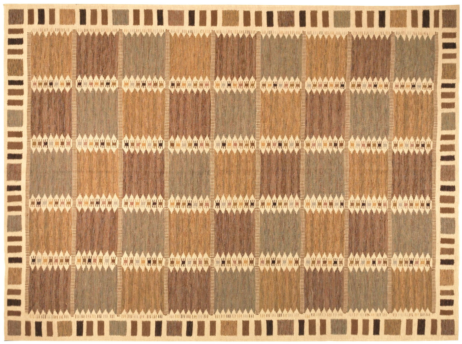 New Flat Weave 10'0" H x 8'0" W: New Pakistan Flat Weave, Room size, with Box DesignA one-of-a-kind modern Pakistan Flat weave with a thick and lustrous wool pile with soft touch and great resistance to wear. This flat weave features