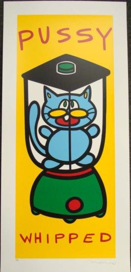 MARCO Pop Art LE Funny Cat Print PUSSY WHIPPED Yellow: Offered here is a very funny Pop art print by Pop art sensation MARCO: Title: "Pussy Whipped — Yellow" 2000 Serigraph on paper 14 × 35 Signed and numbered from a limited edition of 400 pl