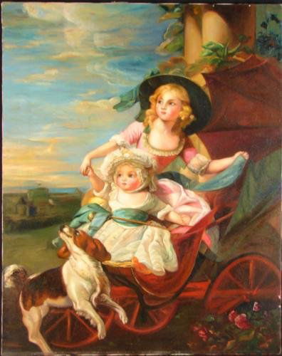 HAIYAN Painting After COPLEY Children of George III Art: This gloriously colorful original oil painting on canvas is by noted Chinese artist Haiyan. Here the artist pays "homage" to John Singleton Copley by focusing on a section of his famous portrait "Chil