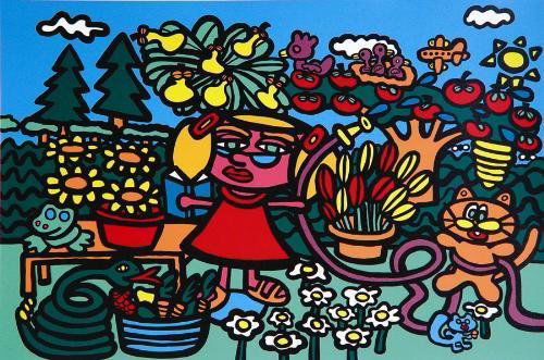 Wild and Wonderful MARCO Pop Art MOMS GARDEN Print: Offered here is a great Pop art print by wild and wonderful Pop artist MARCO: Title: "Mom's Garden" Serigraph on paper 18 × 27 Signed and numbered from a total limited edition of 375 Bright and