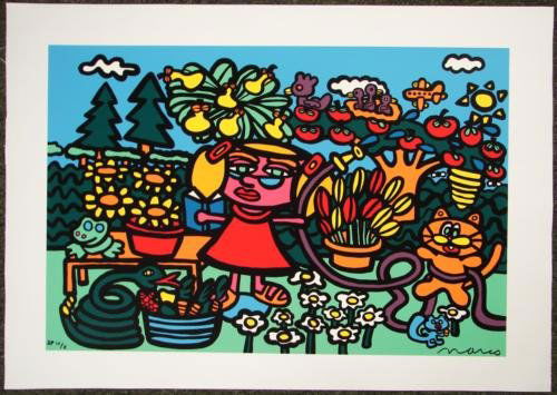Wonderful MARCO Pop Art MOMS GARDEN Print on Canvas: Here's MOM'S GARDEN — a wild and wonderful Pop art print on canvas by wild and wonderful Pop artist MARCO: Serigraph on canvas 18 × 27 Signed and numbered from a total limited edition of