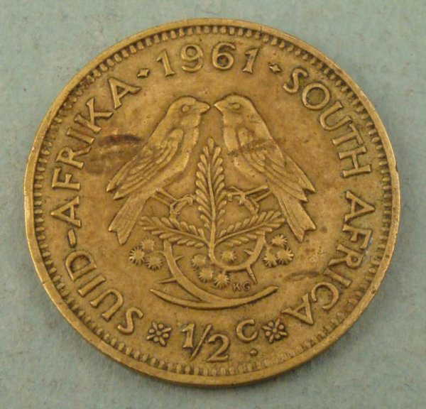 1961 South African 1 2 Half Cent Coin 1961-south-african-1-2-half-cent-coin