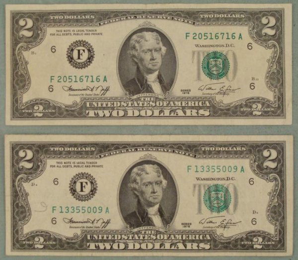 2 1976 F Mint $2 Notes Two Dollar Bills Atlanta: (2) Two Dollar NotesMint marks: F (Atlanta)