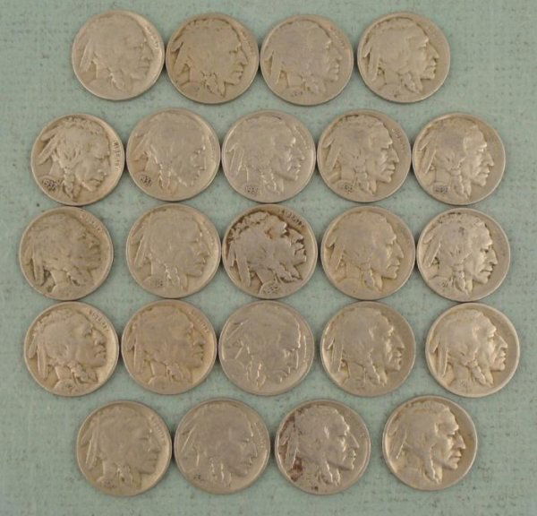 23 Diff Date Buffalo Nickels Full Dates Coins: 23 Buffalo Nickels, all with different dates, full dates Dates: 1916 1917 1920 1923 1924 1925 1926 1927 1928-P, D 1929-P, D 1930 1934-P, D 1935-P, D 1936-P, D, S 1937-P, D, S