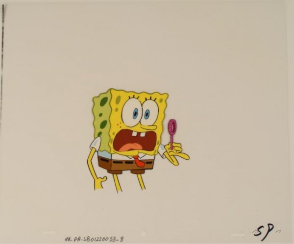 What, NO BUBBLES Original Production SpongeBob Cel: This original animation cel is from the Nickelodeon TV show SpongeBob Squarepants. The story takes place under the deep blue sea in Bikini Bottom, where SpongeBob resides. Sp