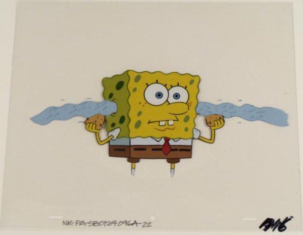 Uncorked Ears Original SpongeBob Production Art Cel: This original animation cel is from the Nickelodeon TV show SpongeBob Squarepants. The story takes place under the deep blue sea in Bikini Bottom, where SpongeBob resides. Sp