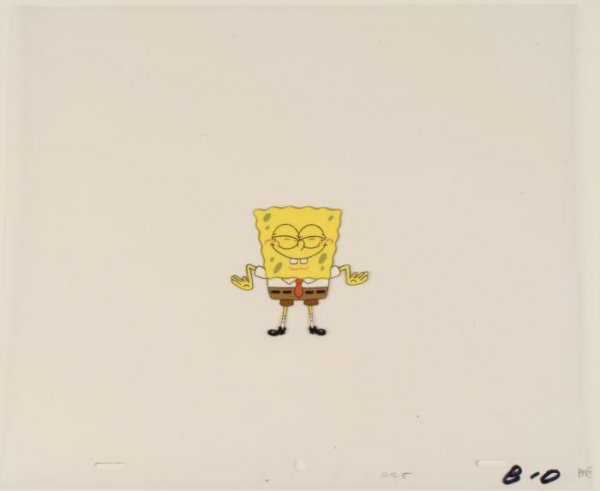 SpongeBob Funny Pose Original Animation Art Cel: This original animation cel is from the Nickelodeon TV show SpongeBob Squarepants. The story takes place under the deep blue sea in Bikini Bottom, where SpongeBob resides. Sp
