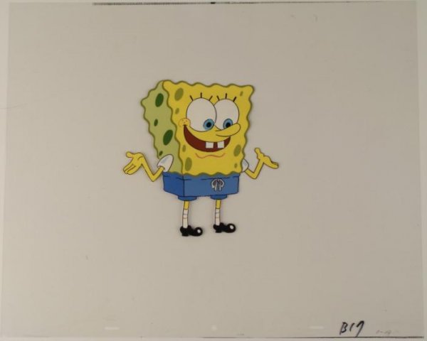 SpongeBob LARGE Original Animation Art Production Cel: This original animation cel is from the Nickelodeon TV show SpongeBob Squarepants. The story takes place under the deep blue sea in Bikini Bottom, where SpongeBob resides. Sp