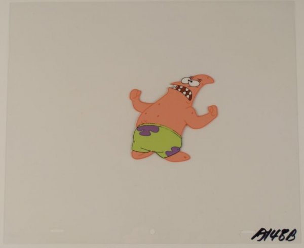 SpongeBob Patrick Roars Orig Animation Production Cel: This original animation cel is from the Nickelodeon TV show SpongeBob Squarepants. The story takes place under the deep blue sea in Bikini Bottom, where SpongeBob resides. Sp