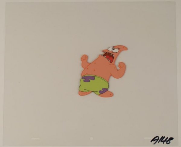 SpongeBob Patrick Hulk Orig Animation Production Cel: This original animation cel is from the Nickelodeon TV show SpongeBob Squarepants. The story takes place under the deep blue sea in Bikini Bottom, where SpongeBob resides. Sp