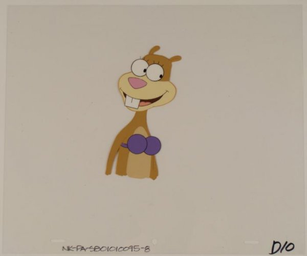 SpongeBob Hello Sandy Original Animation Production Cel: This original animation cel is from the Nickelodeon TV show SpongeBob Squarepants. The story takes place under the deep blue sea in Bikini Bottom, where SpongeBob resides. Sp