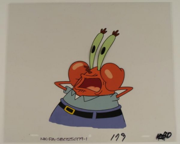 Shrieking Mr. Krabs Cel SpongeBob Original Animation: This original animation cel is from the Nickelodeon TV show SpongeBob Squarepants. The story takes place under the deep blue sea in Bikini Bottom, where SpongeBob resides. Sp