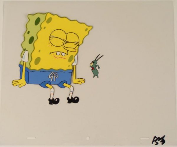 Plankton Shouting Original Animation SpongeBob Art Cel: This original animation cel is from the Nickelodeon TV show SpongeBob Squarepants. The story takes place under the deep blue sea in Bikini Bottom, where SpongeBob resides. Sp