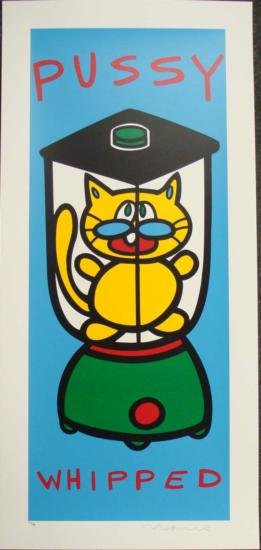 MARCO Pop Art LE Funny Cat Print PUSSY WHIPPED Blue: Offered here is a very funny Pop art print by Pop art sensation MARCO: Title: "Pussy Whipped — Blue" 2000 Serigraph on paper 14 × 35 Signed and numbered from a limited edition of 400 plus