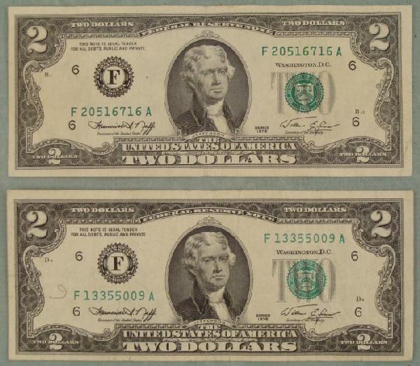 2 1976 F Mint $2 Notes Two Dollar Bills Atlanta: (2) Two Dollar NotesMint marks: F (Atlanta)