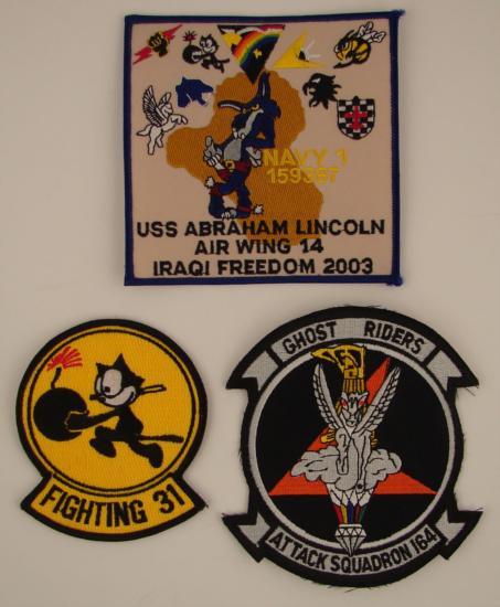 3 Pc Lot U.S. Navy Patches Asst Iraqi Freedom Felix Cat: Shown here is a lot of 3 assorted U.S. Navy Patches. The patches come in an assortment of shapes, sizes and colors. Included in this lot: Felix The Cat Fighting 31 Patch Partially circular, 3.5" by 4"