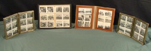 24 WWII ORIGINAL NAZI SCENES STEREO VIEWER DOUBLE CARDS: 24 SETS OF STEREO-OPTICON NAZI PHOTOS OF WAR SCENES AND ARMY LIFE WITH DESCRIPTIONS ON REVERSE. MOUNTED IN FOUR SEPARATE FRAMES. FRAME SIZES: STANDARD 9" x 12"; FOLD-OPEN CANVAS: 8" x 13"; FOLD-OPEN M