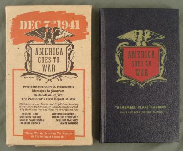 WWII ERA HB BOOK AMERICA GOES TO WAR W/ORIG SHIP BOX: WWII ERA HARDBACK BOOK TITLED "AMERICA GOES TO WAR," PUBLISHED BY COLUMBIA EDUCATIONAL BOOKS. 127 PAGES, INCLUDING PHOTOS. IN EXCELLENT CONDITION IN ORIGINAL SHIPPING BOX WITH NICE GRAPHICS.