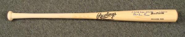 Robert Brown Thomson (Bobby) Rare Full Sig Signed Bat: This bat was signed in blue Sharpie by Robert Brown Thomson, along with the words "I beat the Dodgers with the shot on Oct. 3, 1951." That was the date Thomson hit the game-winning home run in a playo