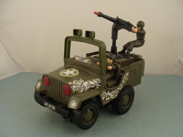 JP-878 Vintage Battery Op Toy Special Forces Army Jeep: This is "Special Forces" model JP-878 battery operated Army Jeep. It is vintage, made over 20 years ago. We have not tested it with batteries, but the battery compartment looks fine. It is designed to