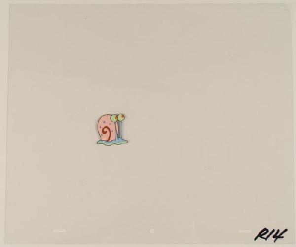 Gary the Snail Animation Original Art SpongeBob Cel: This original animation cel is from the Nickelodeon TV show SpongeBob Squarepants. The story takes place under the deep blue sea in Bikini Bottom, where SpongeBob resides. Sp