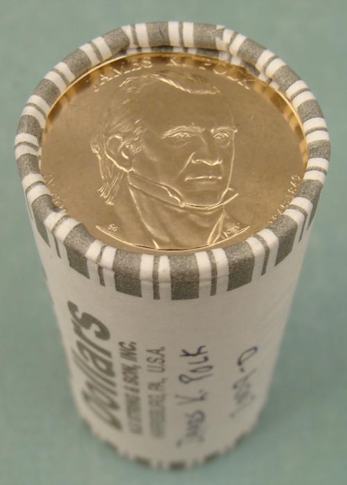 1Gem Unc 2009-D Polk Presidential Dollar 25 Coins: This is 1 wrapped roll of the 2009-D James K. Polk Presidential Dollar. Each roll contains 25 coins. All coins are mint and uncirculated. Be sure to get this wrapped roll of the Polk Dollar, the eleve