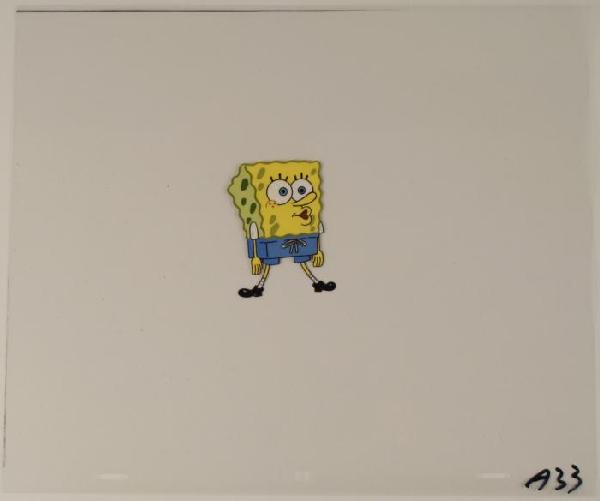 SpongeBob Swim Shorts Orig Animation Production Cel: This original animation cel is from the Nickelodeon TV show SpongeBob Squarepants. The story takes place under the deep blue sea in Bikini Bottom, where SpongeBob resides. Sp